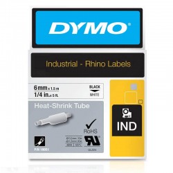 Лента самоклеющаяся Dymo RHINO 18051, 6мм x 1.5м, Чёрное на Белом
