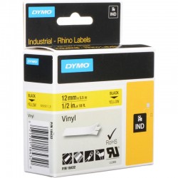 Лента самоклеющаяся Dymo RHINO 18432, 12мм x 5.5м, Чёрное на Жёлтом