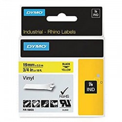 Лента самоклеющаяся Dymo RHINO 18433, 19мм x 5.5м, Чёрное на Жёлтом
