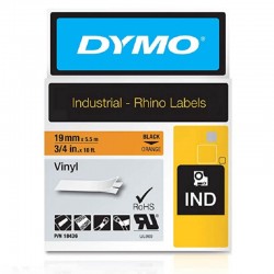 Лента самоклеющаяся Dymo RHINO 18436, 19мм x 5.5м, Чёрное на Оранжевым