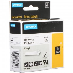 Лента самоклеющаяся Dymo RHINO 18444, 12мм x 5.5м, Чёрное на Белом