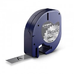 Лента самоклеющаяся Dymo LetraTag S0721730, 12мм x 4м, Чёрное на Серебряным